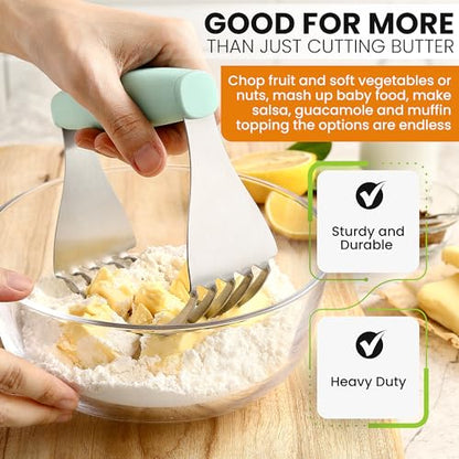 Spring Chef XL Dough Blender For Baking, Heavy Duty Manual Dough Mixer, Stainless Steel Pastry Cutter with Sharp Blades, Pastry Blender for Easy Mixing, Dishwasher Safe - Mint | Heavy Duty Dough Mixer with Stainless Steel Blades, Butter Cutter for Easy Mi
