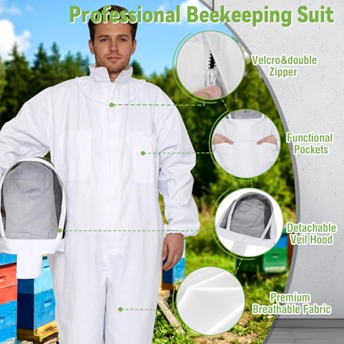Professional Bee Suit for Men Women, Beekeeping Suit Beekeeper Suit with Glove &Ventilated Hood, Multi-Size Bee Outfit for Backyard and Bee Keeper for Bee Keeper Catcher Christmas Costume - size: Lightweight XXL