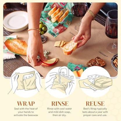 Bee's Wrap Beeswax Wraps for Food - 3 Pack of Assorted Beeswax Wraps - Small, Medium & Large Wrap - Plastic Free Made in USA Reusable Natural Food Wrap - Season's Greetings Print - style: 3 Pack (Season's Greetings)