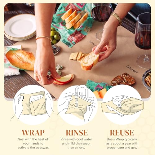 Bee's Wrap Beeswax Wraps for Food - 3 Pack of Assorted Beeswax Wraps - Small, Medium & Large Wrap - Plastic Free Made in USA Reusable Natural Food Wrap - Season's Greetings Print - style: 3 Pack (Season's Greetings)