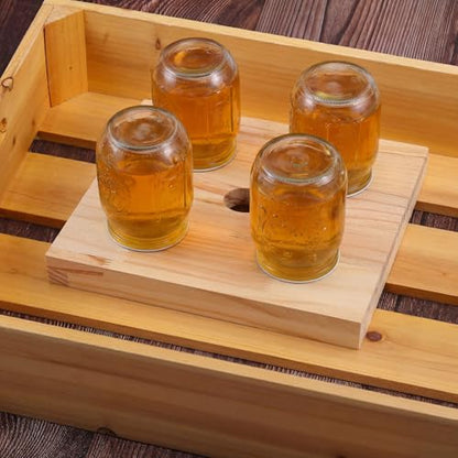 Rtteri 1 Pcs Bee Feeders for Hives with 4 Lids Wooden Honey Mason Jar Beehive Entrance Feeder for Beekeeping Bee Drinking Tools with Lids Drilled Feeding Sugar Syrup or Water (Jars Not Provided) - color: 4 Lids