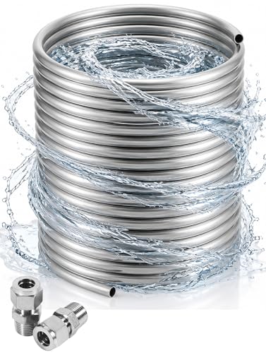Wort Chiller 1/2" x 50FT, Food Grade 304 Stainless Steel Immersion Chiller Coil, Ice Bath Water Chiller Beer Chiller Water Cooler Tubing Coil for Beer Brewing, with 2PCS 1/2'' Connection Barbs - size: 1/2" x 50 Ft Wort Chiller
