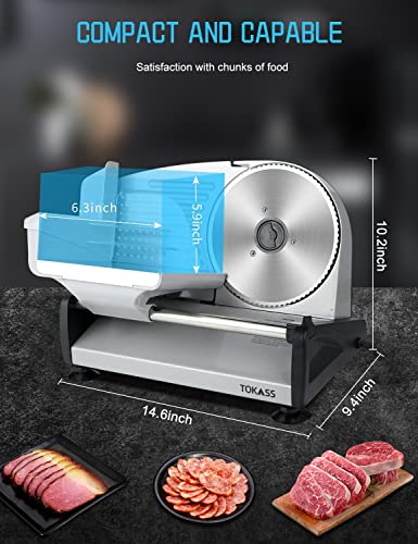 Upgrade DC motor Meat Slicer Machine for Home, Quiet 200W Deli Slicer with 2 Removable 7.5'' Stainless Steel Blades, Adjustable Dial for 0-15mm