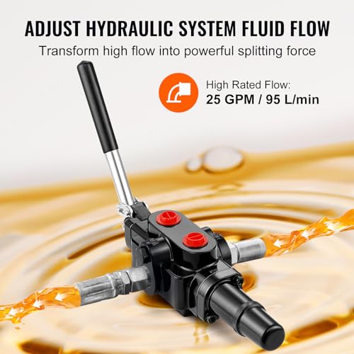VEVOR Hydraulic Log Splitter Valve 1 Spool, 25 GPM Hydraulic Directional Control Valve, 3626PSI Hydraulic Loader Valve, Hydraulic Joystick Control Valve for Small Tractors, Loaders, Log Splitter