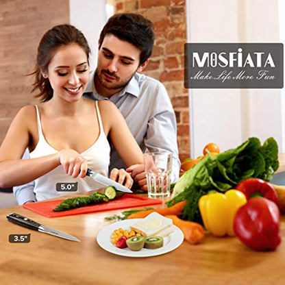 MOSFiATA 5” Chef Knife and 3.5" Fruit Knife Set with Knife Sheath, German High Carbon Stainless Steel EN.4116 with Micarta Handle and Gift Box for Vegetable and Fruit Cutting - style: 2pcs knife