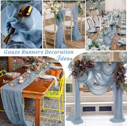 16 Pack Dusty Blue Cheesecloth Table Runner 10Ft Boho Gauze Table Runners 35x120 Inch Blue Cheese Cloth Table Runners Long Sheer Table Runners for Wedding Bridal Shower Birthday Party Table Decor - style: Blue