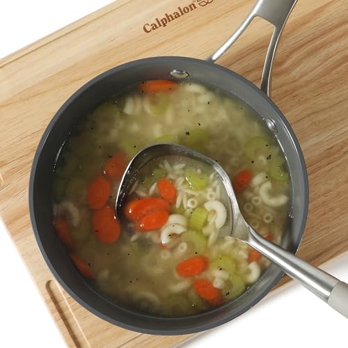 Calphalon Edge Soup Ladle, Stainless Steel Soup Ladle, Serving Ladle with Silicone Handle, Heat-Resistant Nonstick-Safe Kitchen Ladle for Soups, Sauces & Stews, Taupe - color: Taupe w/ Rubber Handle (Edge - Soup Ladle)