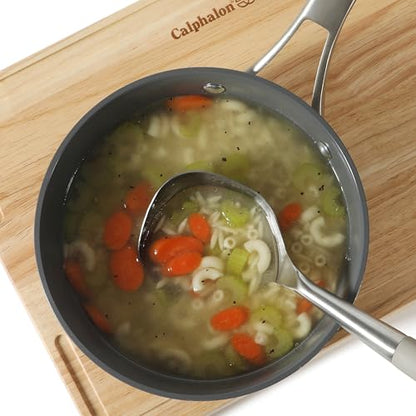 Calphalon Edge 수프 국자, 스테인리스 스틸 수프 국자, 실리콘 손잡이가 있는 서빙 국자, 내열성 논스틱 안전 주방 국자, 수프, 소스 및 스튜용, 회갈색 - color: 토프 및 고무 손잡이 (가장자리 - 수프 국자)