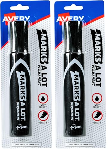 AVERY Marks-A-Lot Permanent Marker, Jumbo Desk-Style Size, Chisel Tip, Water and Wear Resistant, Black Marker (24138) (Pack of 2) - size: 1 Count (Pack of 2)