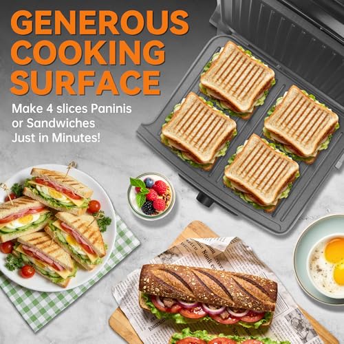 Baker’s Friend Panini Grill Press Sandwich Maker, 4-Slices Panini Press Maker, Grill Cheese Sandwich Maker, Indoor Grill Electric, Non Stick Surfaces, Stainless Steel - style: Panini Grill Press Sandwich Maker