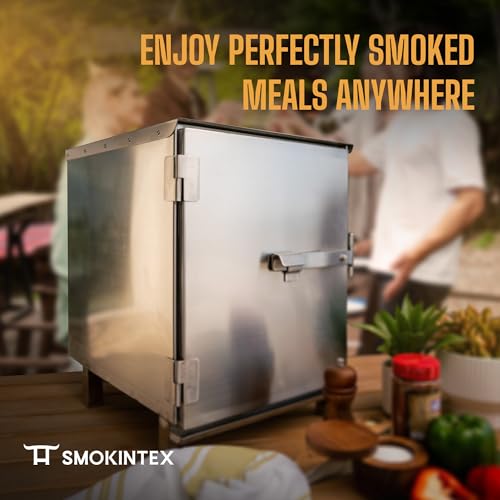 SmokinTex Lil' Tex Electric Smoker - Stainless Steel Portable Meat Smoker Grill with Temperature Control, Wood Chip Tray, and Meat Probe for BBQ, Jerky, Vegetables - size: 55 lb.