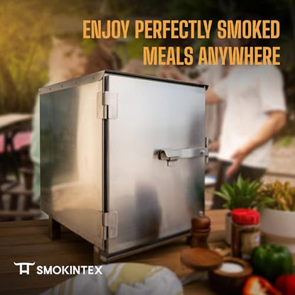 SmokinTex Lil' Tex Electric Smoker - Stainless Steel Portable Meat Smoker Grill with Temperature Control, Wood Chip Tray, and Meat Probe for BBQ, Jerky, Vegetables - size: 55 lb.