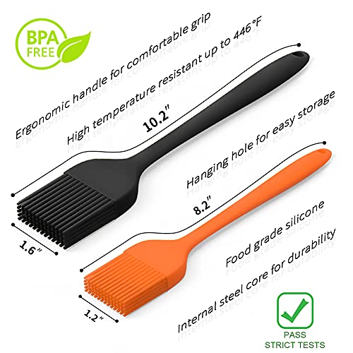 Silicone Basting Pastry Brush - Cooking Brush for Oil Sauce Butter Marinades, Food Brushes for BBQ Grill Kitchen Baking, Baster Brushes Baste Pastries Cakes Meat Desserts, Food Grade, Dishwasher Safe - color: 2 Pack - Black, Orange