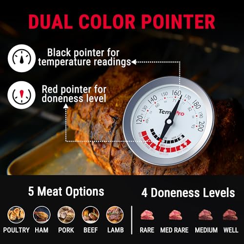 TempPro APT200 Meat Thermometer for Cooking with Extra-Large 2-Inch Dial, Analog Dial Food Cooking Thermometer for Poultry, Ham, Pork, Beef Candy Making Accessory (Previously ThermoPro) - size: Analog