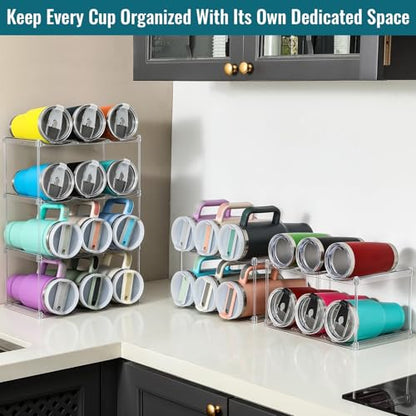 Design for Stanley 40 OZ & Large Bottles & Tumblers with Handle, Acrylic Water Bottle Organizer - Stackable Clear Wine Rack, Cup Holder for Home Kitchen Pantry Shelf Countertop Cabinet, 2 Tier Hold 6 - size: 2 Tier for 6
