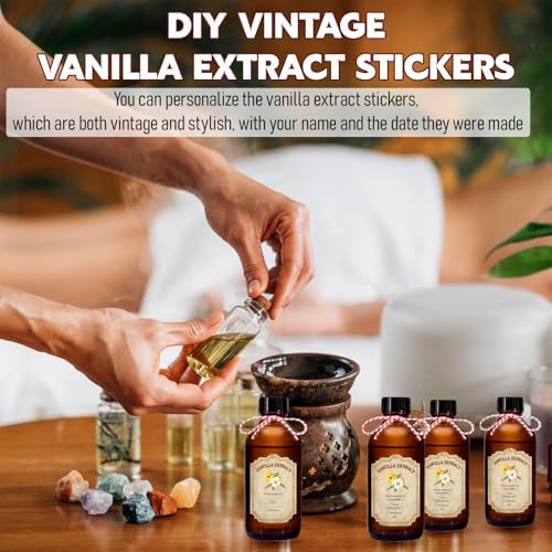 12 Pack 2 Ounce Amber Glass Bottle with Lids Vanilla Extract Homemade Brown Bottle 2 oz and 12Pcs Vanilla Extract Stickers for Syrup Gift Glass - color: Amber 12pcs 2oz