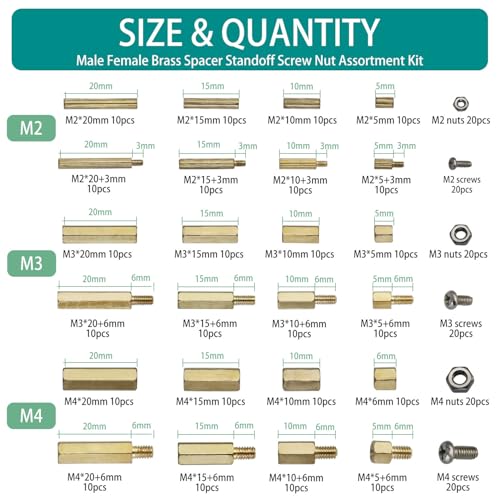 320Pcs M2.5 Male Female Brass Spacer Standoff Screw 6mm 10mm 15mm 20mm Nut Assortment Kit