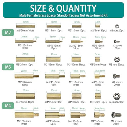 320Pcs M2.5 Male Female Brass Spacer Standoff Screw 6mm 10mm 15mm 20mm Nut Assortment Kit