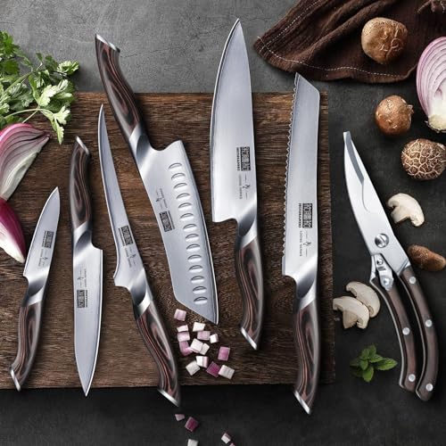 HOSHANHO 8-Piece Kitchen Knife Set, Japanese High Carbon Super Steel Knife Sets with Block, Professional Ultra Sharp Chef Knife Set with Scissors
