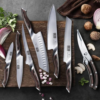 HOSHANHO 8-Piece Kitchen Knife Set, Japanese High Carbon Super Steel Knife Sets with Block, Professional Ultra Sharp Chef Knife Set with Scissors