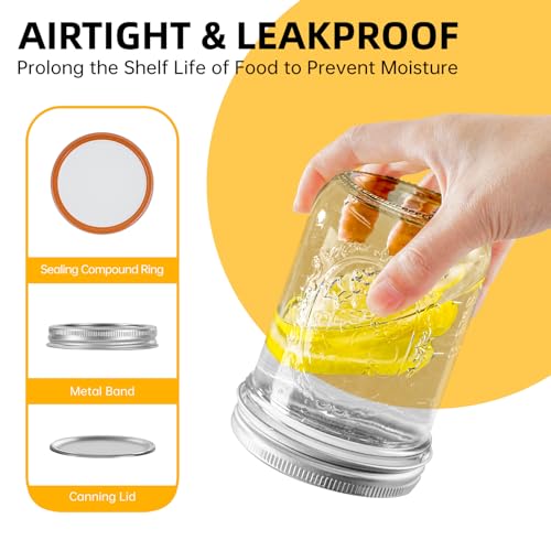 Miuyhji Mason Jars 16 oz with Lids, 9 Pcs Wide Mouth Glass Canning Jars with Airtight Lids and Bands, Overnight Oats Containers for Pickling, Freezing, Preserving, Meal Prep, Jar Décor - size: 16 oz-9Pcs (Clear)