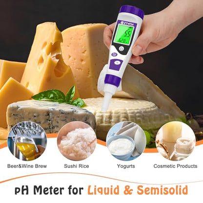 Food pH Meter for Canning with pH 4.00 pH 7.00 Calibration Solution Each 8.4oz /250ml, pH Tester for Dough, Brewing, Fermentation