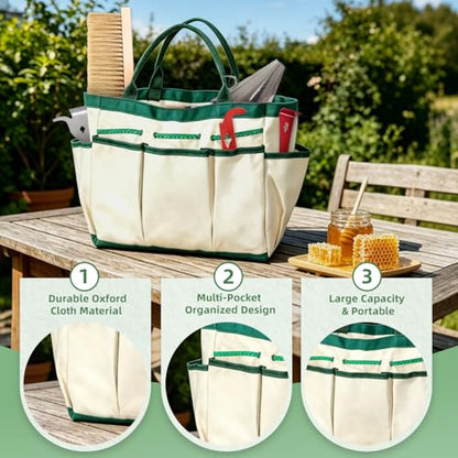 POLLIBEE 35Pcs Beekeeping Supplies Starter Kit with Bee Suit,Smoker & Frame Holder, Complete Bee Hive Tools Set with Oxford Bag for Beginner Beekeepers Men Women (XL)