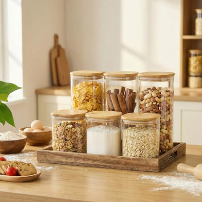 HomArtist 27oz - 4 Pack Square Glass Jars with Bamboo Lids, Glass Food Storage Containers with Airtight Lids for Kitchen, Air Tight Pantry Storage Containers - color: 27oz 4 Pack