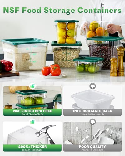 2QT4QT NSF Food Storage Containers: 6PCS [Food Grade][Hot&Cold Resistant] Commercial Clear Food Storage Containers with Lids for Restaurant Kitchen Proof Dough, Measuring Spoons Included(GREEN) - color: E21-2-4QT-6PCS-GREEN