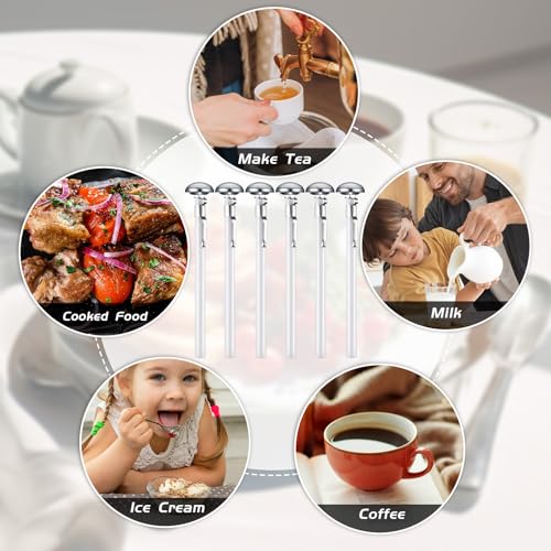 Xuhal 6 Pcs Stainless Steel Kitchen Thermometer with 5 Inch Long Stem 1 Inch Dial Thermometer Milk Frothing Food for Oven Probe Meat Grill BBQ Cooking Chocolate Water(White) - color: White