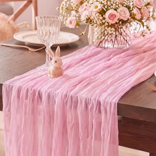 Candy Pink Cheesecloth Table Runner 120 Inch 10FT Cheese Cloth Fabric Runners 1 Pack for Baby Shower, Valentine's Day, Wedding Decoration, Birthday Party - color: Candy Pink