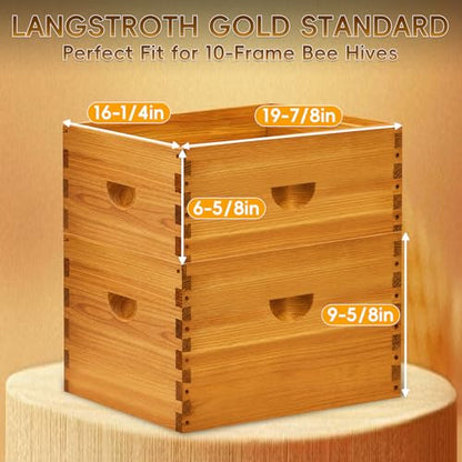 10-Frame Langstroth Bee Hive Deep and Medium Box Kit, Beeswax Coated Bee Boxes Not Include Frames and Foundations (Unassembled)