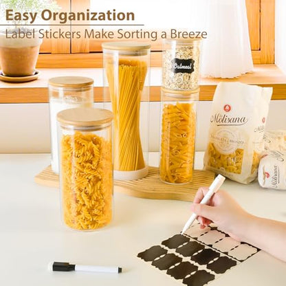 TBWIND 53oz Round Glass Storage Containers with Bamboo Lids – 4 Pack Large Airtight Glass Jars for Pantry Organization, Kitchen Dry Food, Flour, Cereal, Coffee Beans & Staples - color: Round/53oz/4pcs