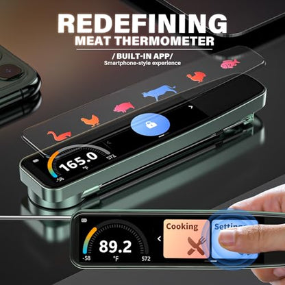 AWLKIM Instant Read Meat Thermometer Digital, 3.8" Touchscreen No App Needed Rechargeable Waterproof Kitchen Food Thermometer Probe for Cooking, Grill, BBQ, Candy, Oil Frying, 0.5F