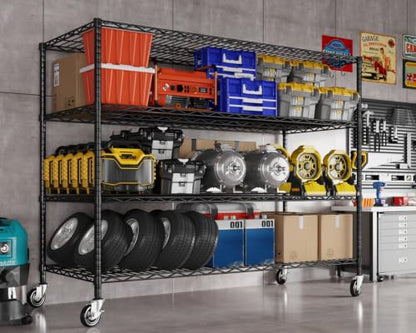 Heavy Duty Garage Shelving with Wheels: 55.5" W x 24" D x 81" H 4 Tier Wire Metal Storage Shelves, Adjustable NSF Commercial Shelf, Rolling Tote Rack Organizer for Pantry, Warehouse, Black - size: 55.5"W x 24"D x 81"H