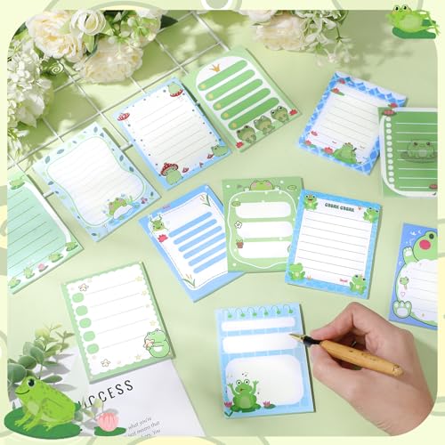 Chiisong 12 Pack Frog Sticky Notes Gifts Cute Frog Sticky Notes 3x4 Inch Cartoon Funny Self Stick Notepads Novelty Animals Post Pads Favors for Women Men Office Supplies Home Christmas Small Gifts - style: Frog