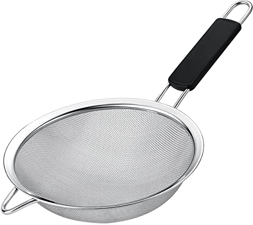 Fine Mesh Strainer with thermo plastic rubber handle - Sieve Fine Mesh Stainless Steel - Ideal to Sift Flour, Icing Sugar, Fruits and Vegetables (6.3 Inches) - size: 6.3 Inches - TPR