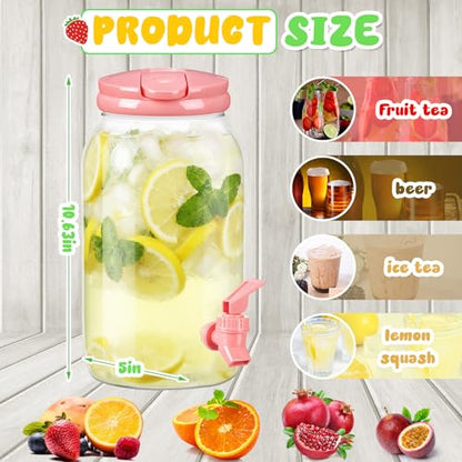 Havawish 2 Pcs 1 Gallon Plastic Beverage Dispenser with Spigot Clear Summer Kitchen Fridge Drink Dispenser for Parties Lemonade Juice Tea Beer Cold Water(Pink,Cylinder) - color: Pink, style: Cylinder