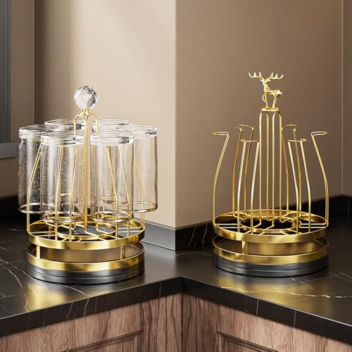 Rotating Mug Cup Drying Rack Stand Drinking Glass Cup Holder Organizer for Home Kitchen (Crystal Style)