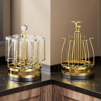 Rotating Mug Cup Drying Rack Stand Drinking Glass Cup Holder Organizer for Home Kitchen (Crystal Style)