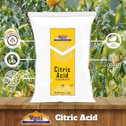Rani Citric Acid Powder, Food Grade (Limbu Ka Ful) 14oz (400g) ~ Used for Cooking, Bath Bombs, Cleaning | Gluten Friendly | Indian Origin - size: 14 Ounce (Pack of 1)