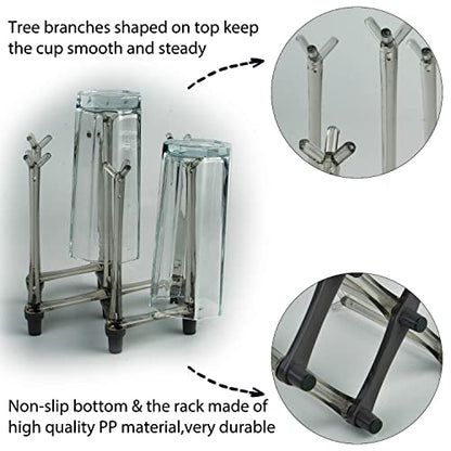 2 Pcs Cup Drying Racks Set, Retractable Drinking Glass & Baby Bottle Drainer Stand, PP Material Mug Draining Organizer, Kitchen Countertop Dishes Holder, Gray