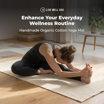 Live Well 360 Handmade Organic Cotton Yoga Mat - Non-Toxic, Chemical-free and All Natural Cloth Yoga Mat - Exercise, Workout, & Fitness Rug - Woven Material - Absorbent & Washable - 78" x 27" - color: Blue