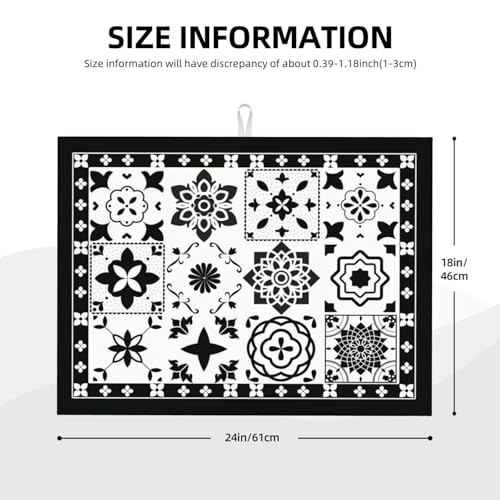 Retro Black Pattern Dish Drying Mat For Kitchen Counter, Super Absorbent Microfiber Dish Drying Pad, Kitchen Gadgets For Easy Clean Multi-Use Large 18"x24" - color: Retro Black Pattern