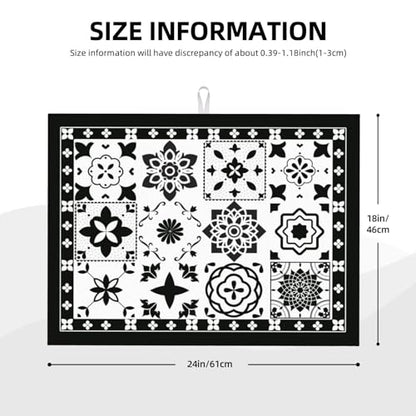 Retro Black Pattern Dish Drying Mat For Kitchen Counter, Super Absorbent Microfiber Dish Drying Pad, Kitchen Gadgets For Easy Clean Multi-Use Large 18"x24" - color: Retro Black Pattern