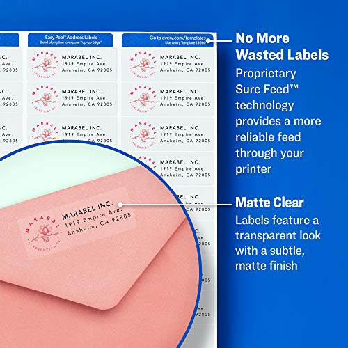AVERY Clear Address Labels 1 x 2-5/8 inch | Matte Finish | Sure Feed Technology | For Inkjet Printers | 300 Labels, Pack of 5 - size: One Size (Pack of 5)