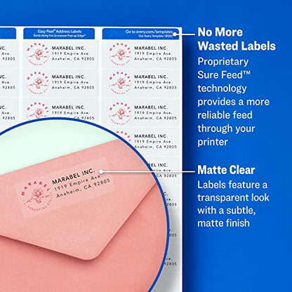 AVERY Clear Address Labels 1 x 2-5/8 inch | Matte Finish | Sure Feed Technology | For Inkjet Printers | 300 Labels, Pack of 5 - size: One Size (Pack of 5)