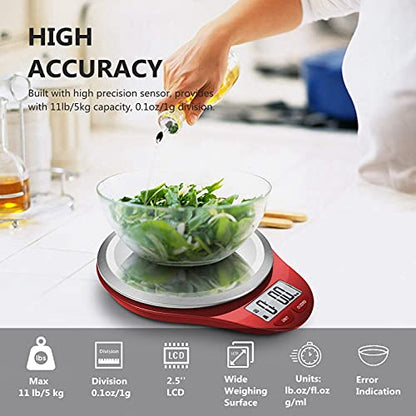 Food Scale, NUTRI FIT Kitchen Scales Digital Weight Grams and Ounces Large Stainless Steel Platform for Baking Cooking Weight Loss, High Accuracy Bread Coffee Scale, 1g Increment Tare Function, Red - color: Red