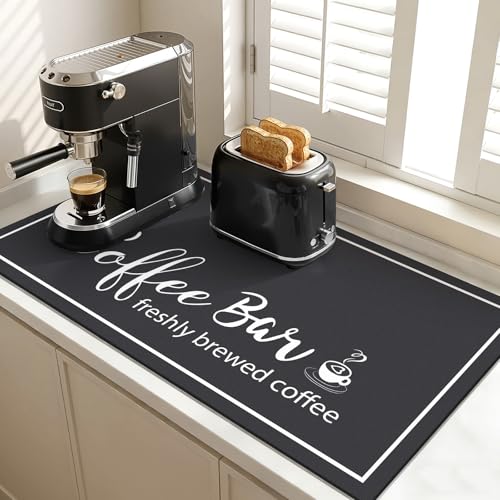 Findosom Dish Drying Mat, 17"x 32" Super Absorbent & Hide Stain Coffee Mat, Cuttable Drying Mat for Kitchen Counter, Coffee Bar Accessories, Under Dish Rack, Coffee Maker, Espresso Machine, Black - color: Black, size: 17" X 32"