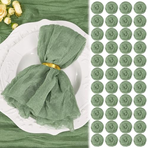 60 Pack Sage Green Cheesecloth Napkins 20"x20" Rustic Gauze Napkin Cheese Cloth Napkins Bulk Boho Washable Dinner Table Napkins for Wedding Party Bridal Baby Shower Birthday Decor - color: Sage Green